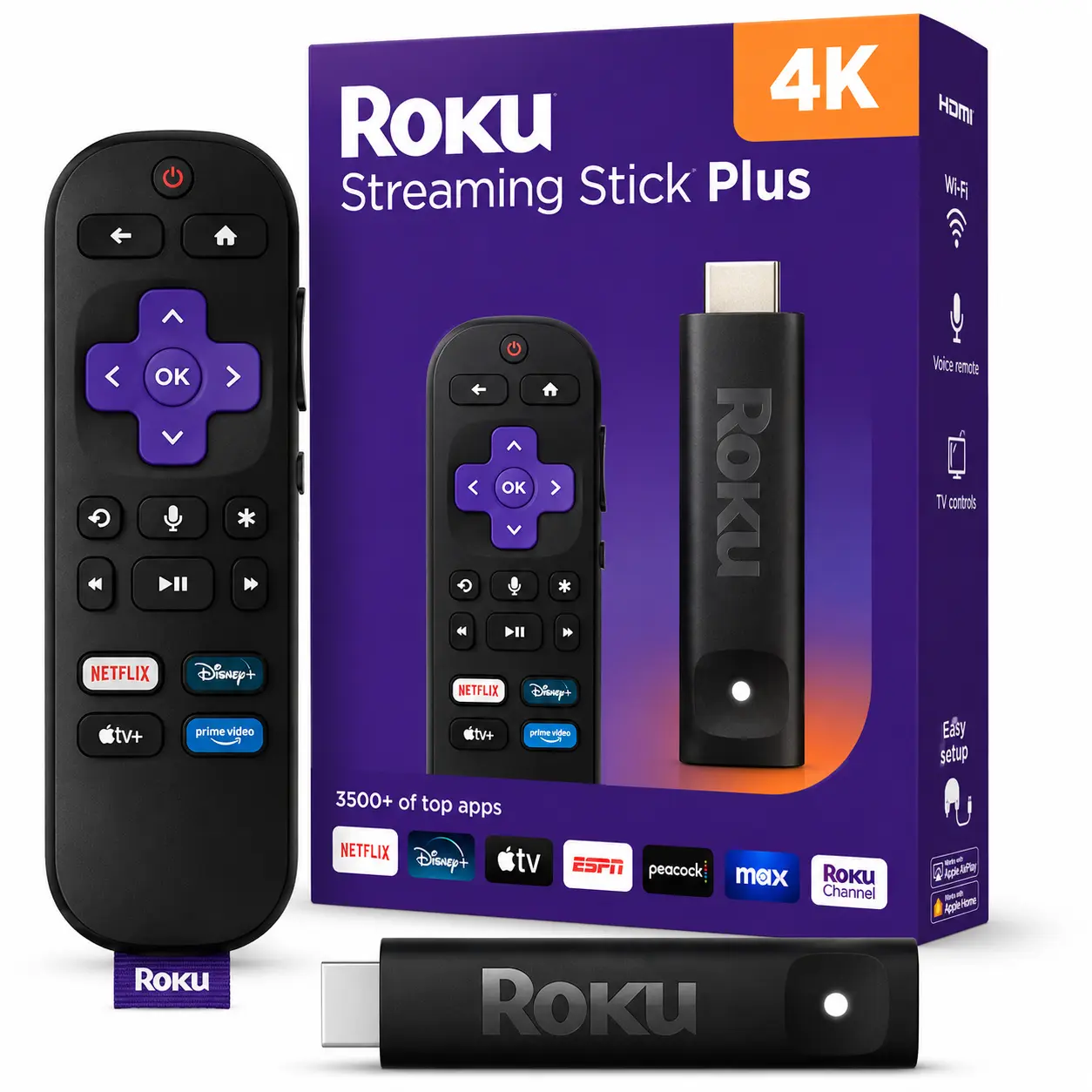Roku Streaming Stick Plus - 4K & HDR Roku Streaming Device for TV with Voice Remote - Free & Live TV