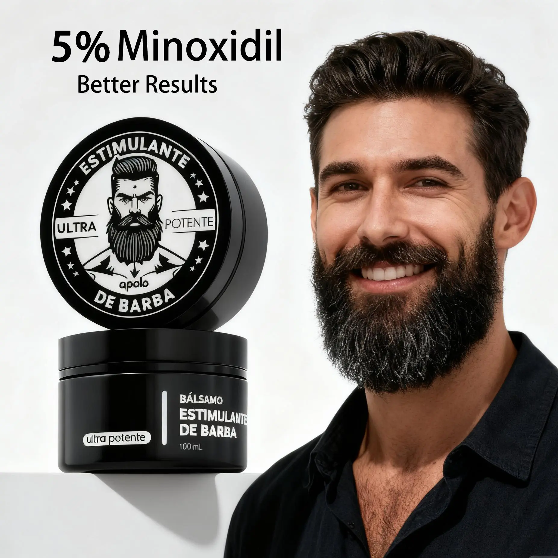 Men's 5% Minoxidil Beard Growth Cream - Apolo Ultra Potent Hair Care Thickening Blend, Follicle Wake-Up & Repair, Targets Severe Beard Alopecia, Fixes Sparse Areas