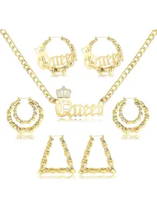 Hoop Earrings for Women 316L Stainless Steel Hypoallergenic Bamboo Hoop Earrings Set - Chunky Curb Chain Necklace, Vintage 80s/90s Punk Hip Hop Style Jewelry, Classic Fashionable Accessories Hoop Earring Sets