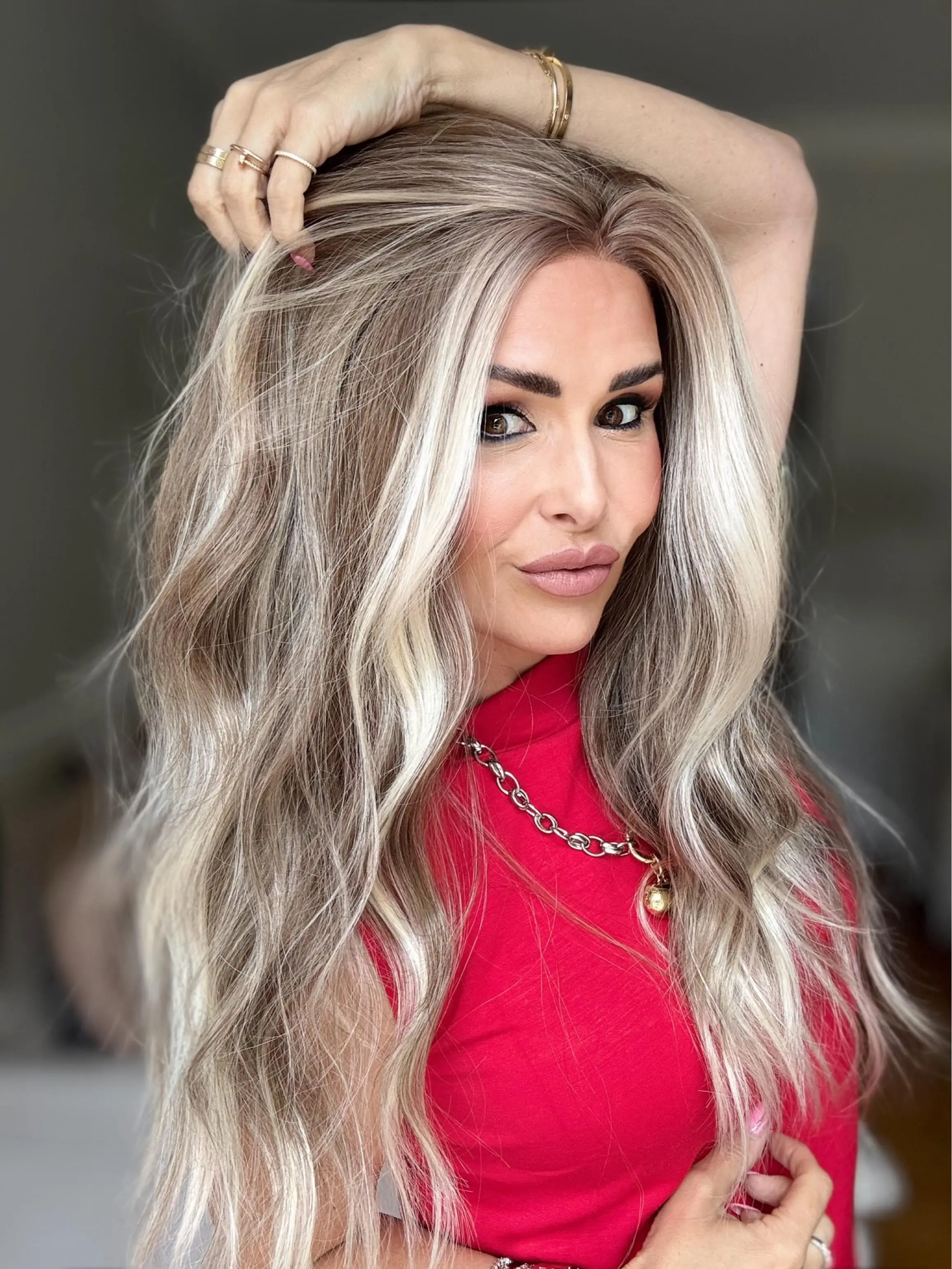 Lovestory Bonnie Brown Blonde Synthetic Lace Front Wig, Women's Elegant Waves Natural Looking Wig with Blonde Hair Extensions, Elegant Wigs
