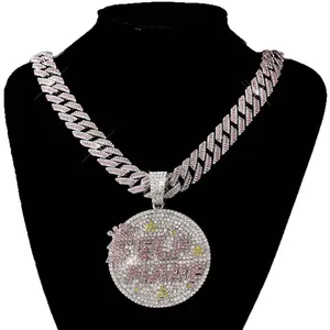 Rhinestone Letter Self Made Pendant 15MM Bubble Cuban Chain Necklace Hip Hop Trendy Men's