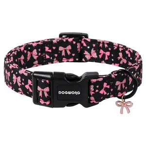 DOGWONG Pink Dog Collar, Black Pink Bow Dog Collar with Plastic Buckle,Girl Female Dogs Collars for Small to Large Dogs summerwins