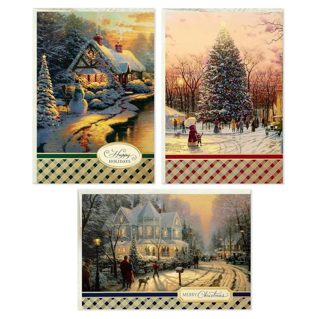 Thomas Kinkade Boxed Christmas Cards Assortment, Snowy Scenes (3 Designs, 24 Cards with Envelopes)