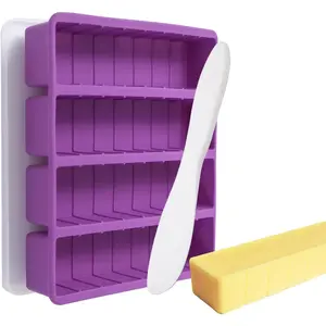 Silicone Butter Molds with Lid & Spatulas - Large Cavity, Non-Stick Homemade Butter Making Mold, Reusable & Easy to Clean, with Tablespoon Marking Lines, Purple