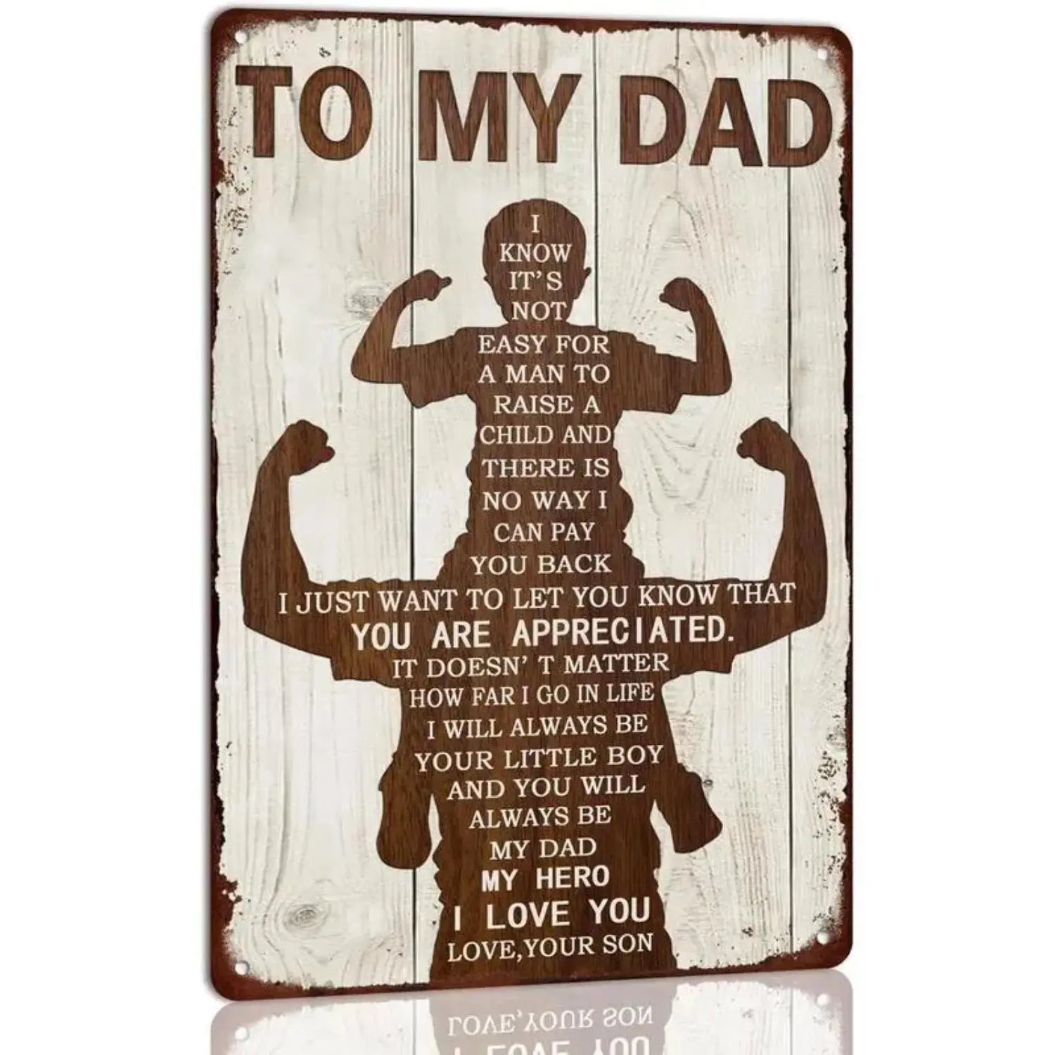 Vintage Tin Rectangle Wall Decor - Father's Day Gift for Dad from Son & Daughter, Home Supplies Plaque, Vintage Plaque Decoration, Artistic Home Accessory, Rustic Hanging Metal Sign, Pre-Drilled Holes