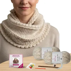 KnitPal Weekend Wrap Tunisian Crochet Kit | Make a Cozy Oversized Wrap | Cotton Blend Yarn, Tunisian Hook | Pattern & Video Guide | Confident Beginner