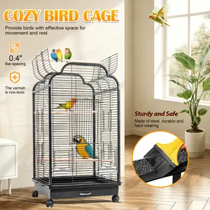 46 & 59 Inch Rooftop Metal Bird Cage for Small Birds Quaker Cockatiels Sun Conures Finches Green Cheeked Conures Budgies Lovebirds Indoor Outdoor Use Roosting Perch Portable
