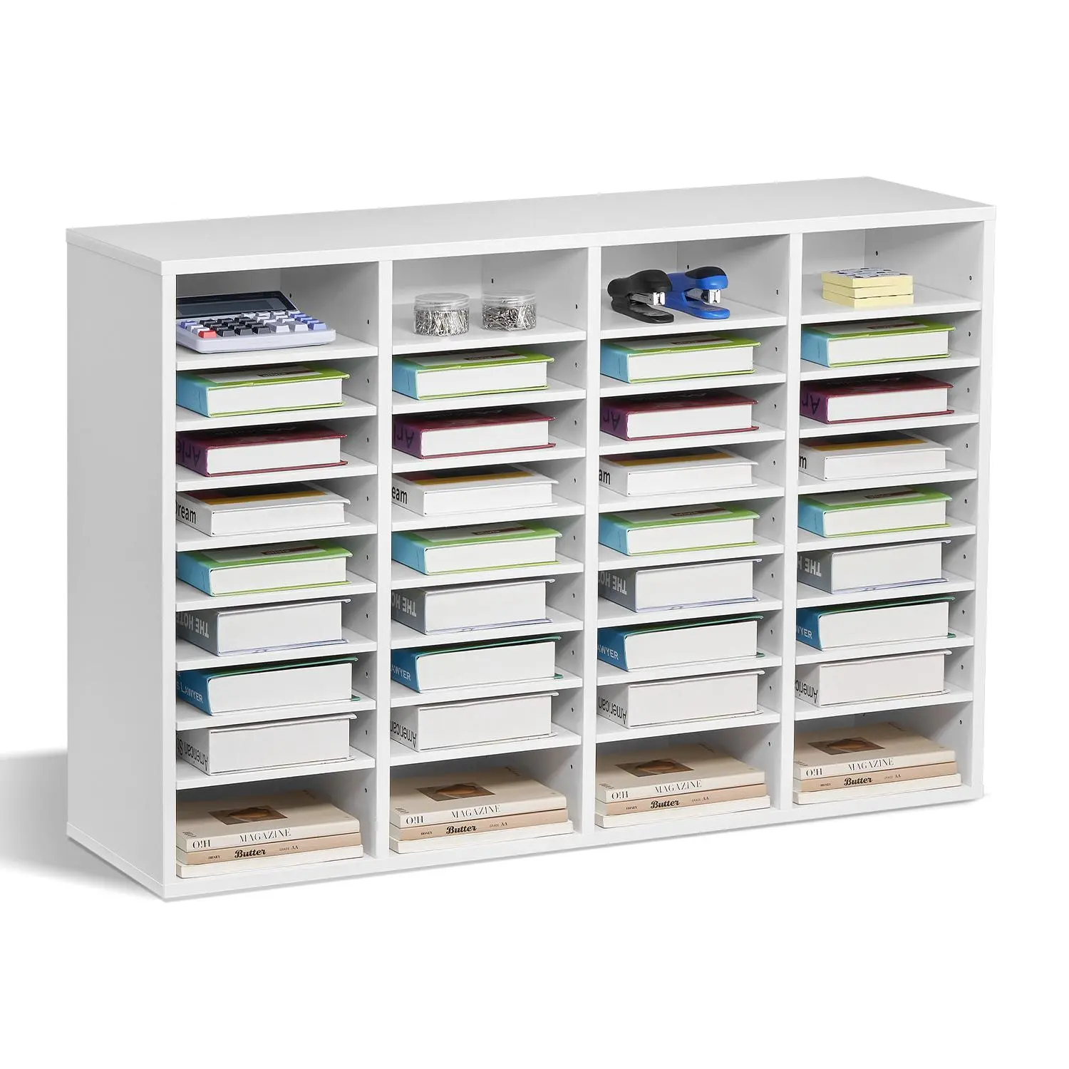 【toolupgrade】VEVOR MDF Wood 36-Compartment Literature Organizer with Adjustable Shelves, Multifunctional Stationery Storage, 9.2x11.1x2.2 Inches, Adjustable Shelf Height, 10 kg/22 lbs Desktop Holder for Office/Home (White)