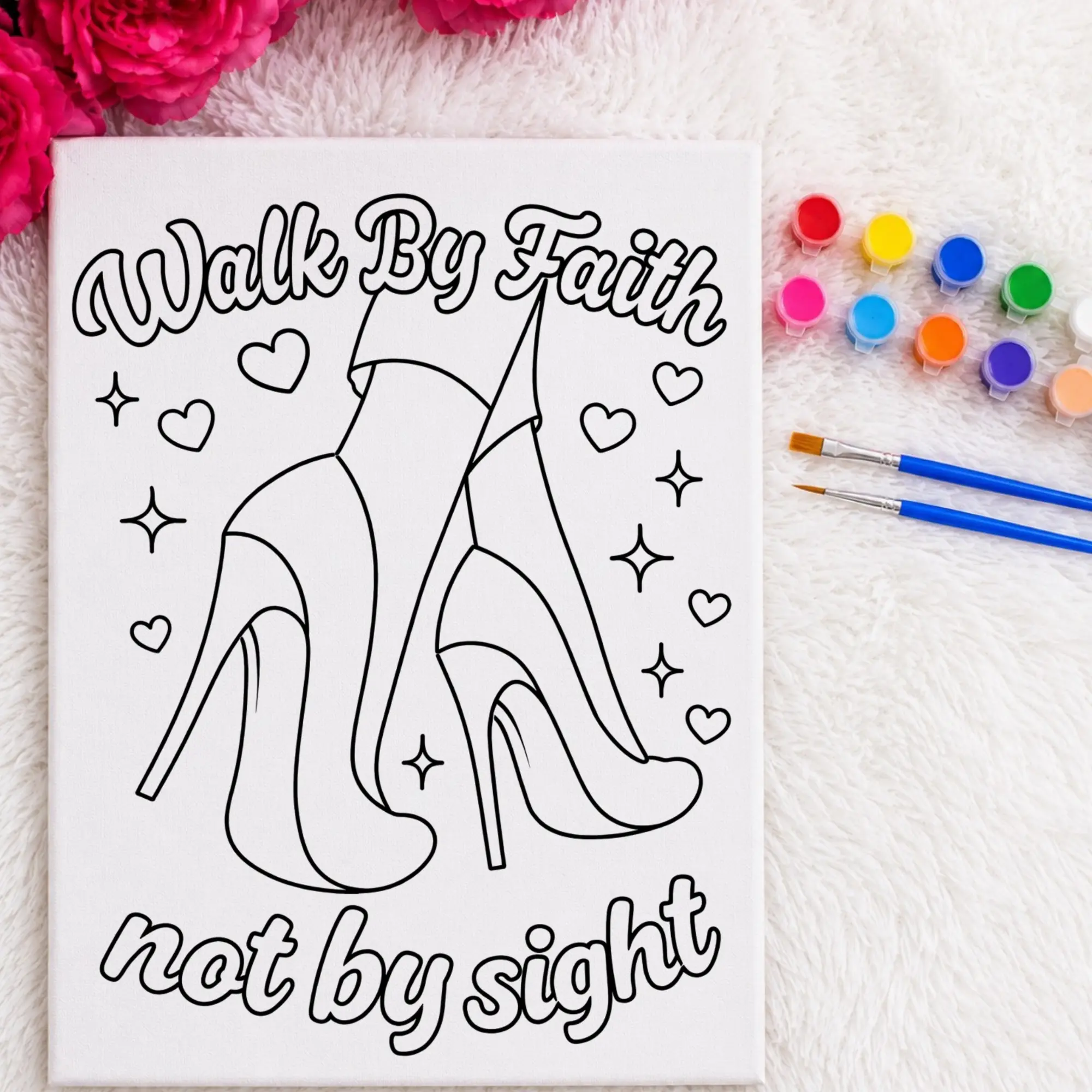 Color Your Own Canvas Paint Kit - Pre Pressed Canvas Panel - Walk By Faith Pre Drawn Design