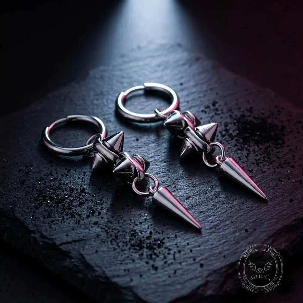 GTHIC Punk Conical Rivet Zinc Alloy Dangle Earrings Edgy Y2K Unisex Ear Jewelry Perfect for Music Festivals and Street Hip-Hop Outfits