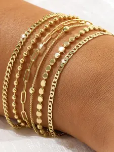 Gold Bracelets Set for Women, Stackable Bracelet Stack Set Non Tarnish Dainty Beaded Bracelets Round Bead Ball Pearl Paperclip Rhinestone Cuban Link Layered Waterproof Jewelry Sets Trendy Stack Bangle Gifts for Womens Elegant Minimalist Bangle