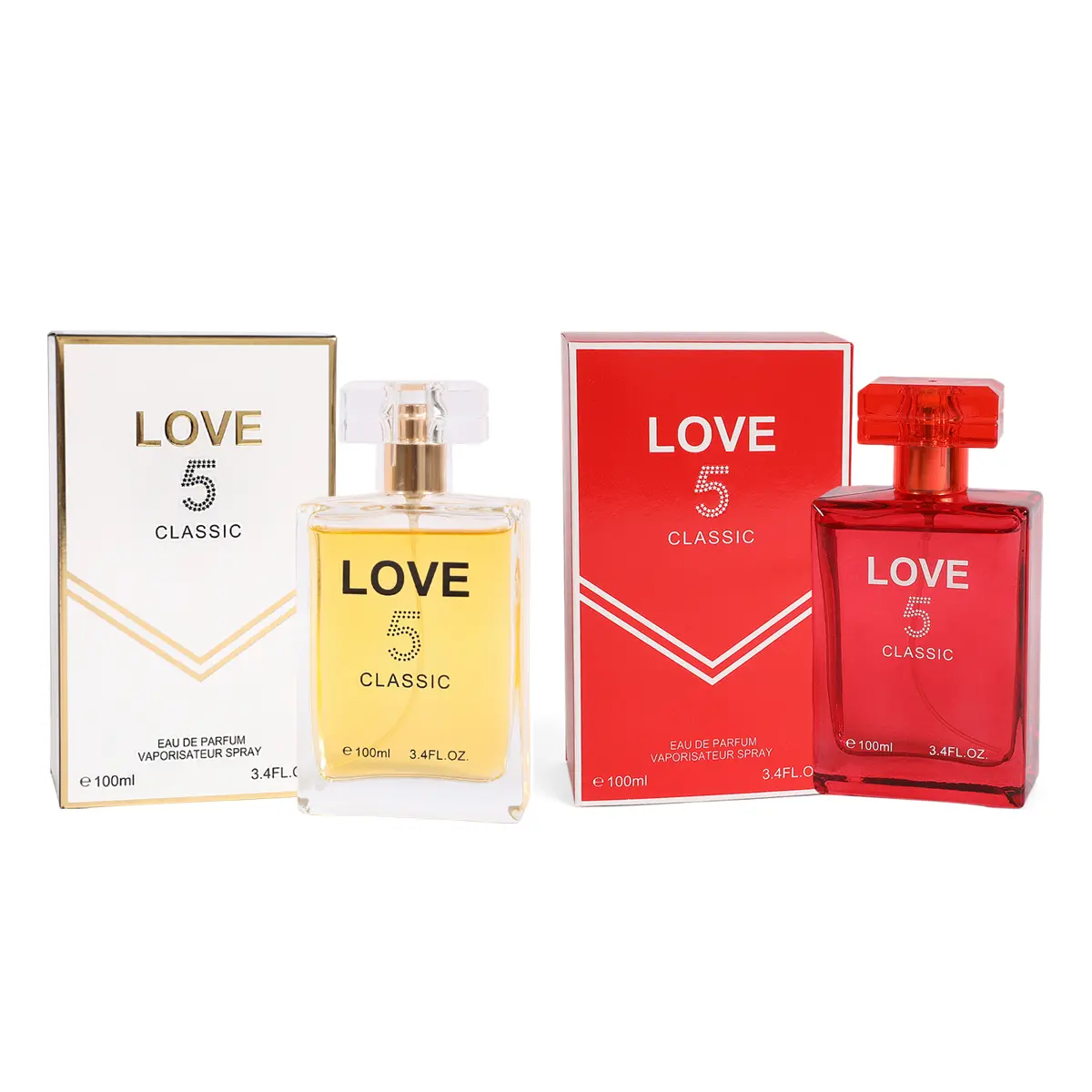 Women's Perfume Bundle - Love 5 Classic & Classic Love 5 Red - Eau de Parfum Spray for Women 100ml/3.4fl.oz Each