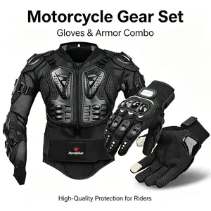 Motorcycle Riding Armor & Gloves Combo - Breathable Mesh Body Protector with Hard Knuckle Gloves for Summer, Dirt Bike, BMX