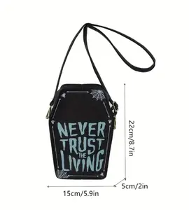 Never Trust The Living Crossbody Purse - Coffin Shape, Versatile Use, Ideal for Everyday Everywhere