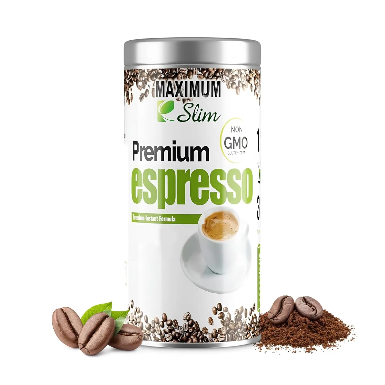Maximum Slim Premio Instant Espresso Powder – Bold  Rich Flavor 100% Arabica Beans  NonGMO, GlutenFree – Premium Medium Roast Coffee 14.1 oz Resealable Jar = Café Instantáneo