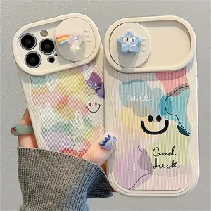 Y2K cute 3D star rainbow wavy edge push - window protective soft case suitable for the shock - proof rear covers of iPhone 15 Pro Max, 14 Pro Max, 13, 12 Pro, and 11