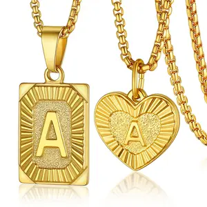 U7 Initial Letter Pendant Necklace Unisex Dog Tag Capital Letter Necklace from A to Z With Box Chain Name Jewelry for Women Men