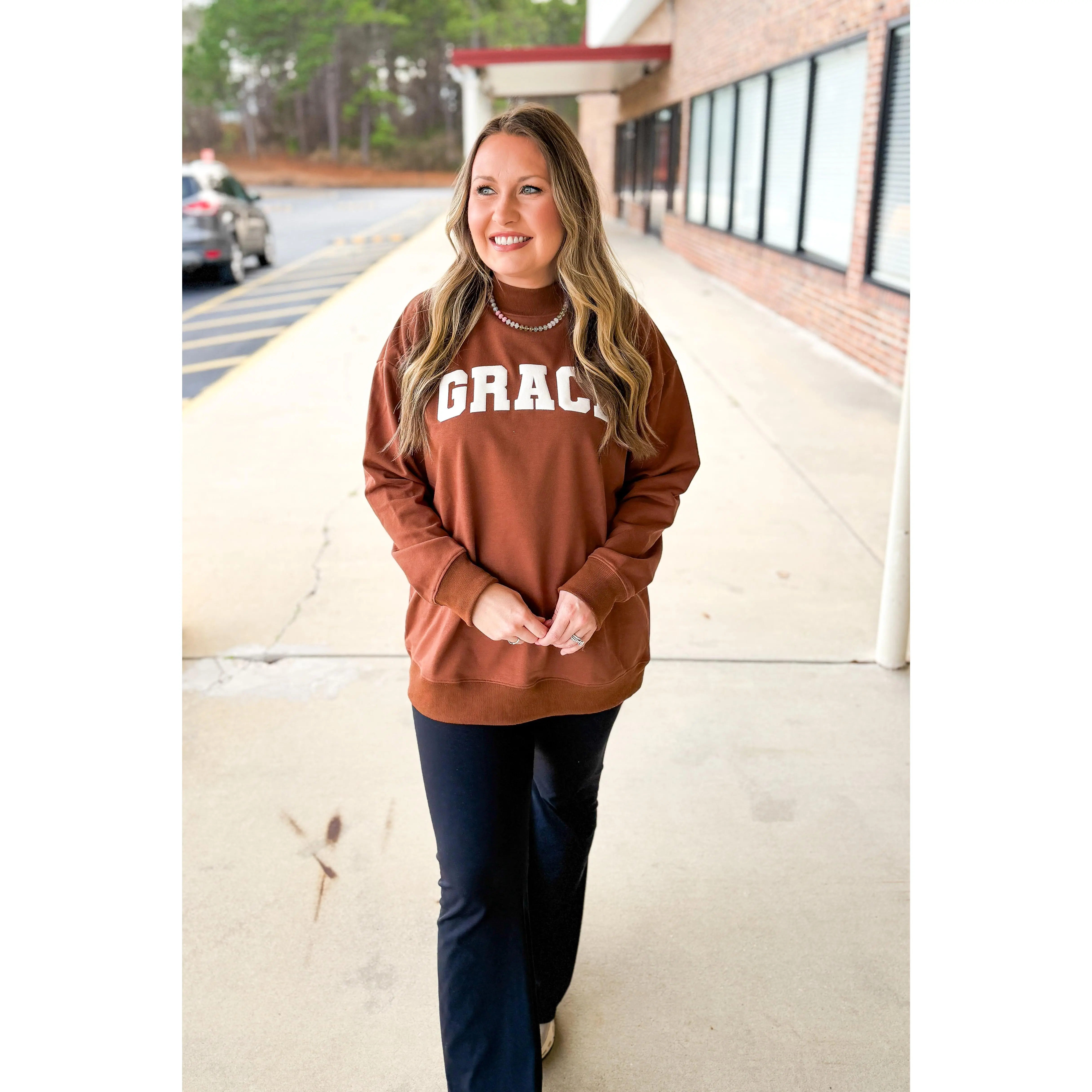 Grace Mock Neck Sweatshirt, Brown