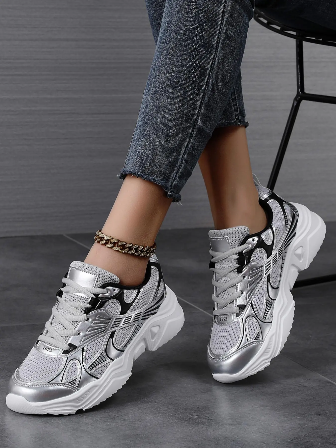 Women's Sporty Lace Up Platform Sneakers, Casual Comfortable Breathable Chunky Sneakers, All-match Training Shoes, Thick Soled Sneakers, Fashionable Versatile Sneakers