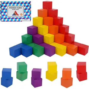 Offelec 108 Pack 1 Inch Wooden Blocks, 6 Colors STEM Math Sorting Toys, Wood Building & Stacking Blocks for Toddlers, Classroom Learning Wooden Cube Blocks, Creative Play & DIY Craft for Kids Ages 3+
