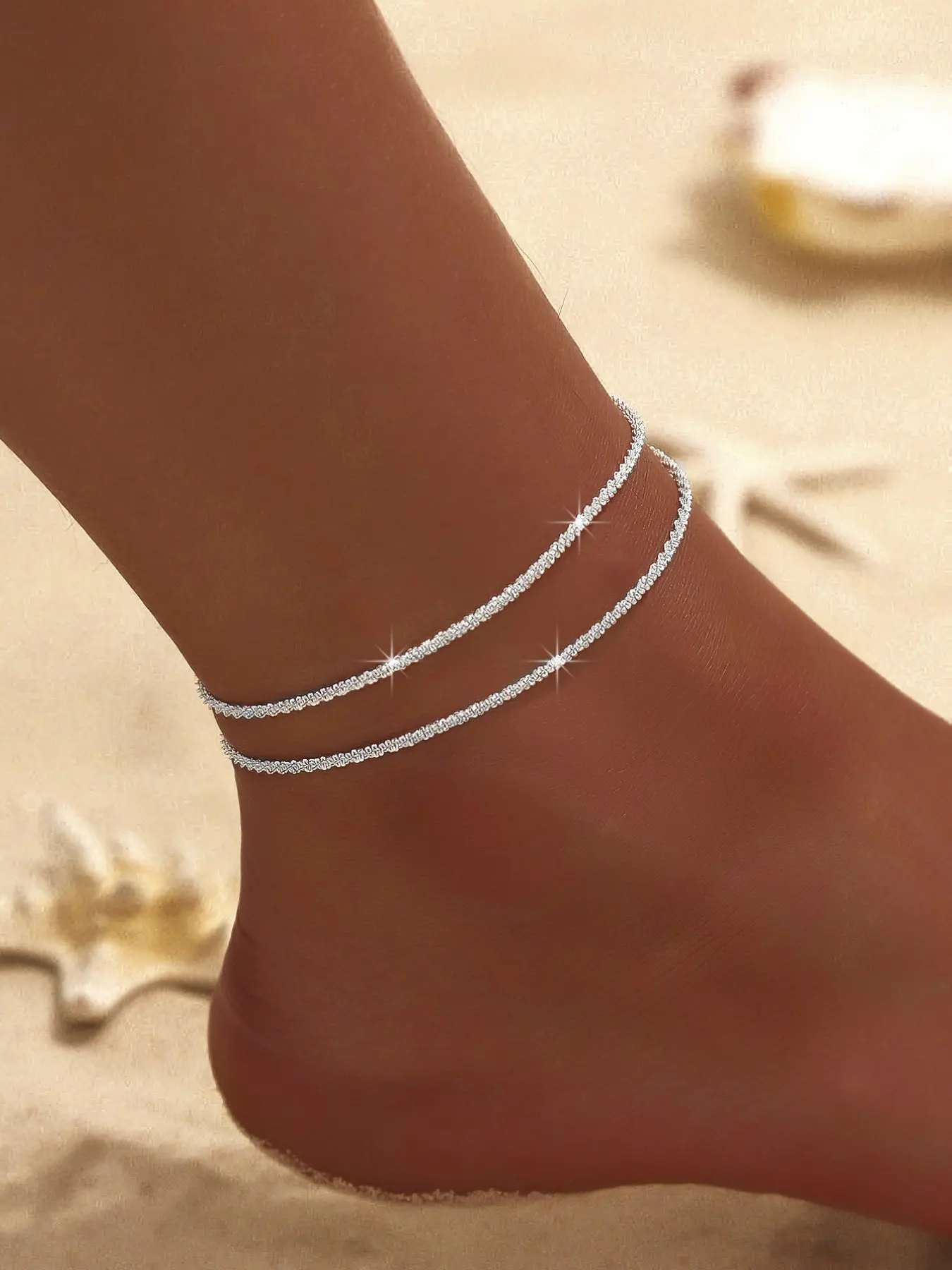 Women's Elegant Alloy Foot Jewelry Set, Dainty Layered Anklet, Sparkling Star Design, Light Luxury Style, Boho Style Jewelry, Fashionable Jewelry, Trendy Jewelry, Perfect Gift for Her, Fashion Accessory