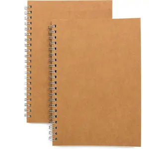 Soft Cover Spiral Notebook Journal 2Pack, Blank Sketch Book Pad, Wirebound Memo Notepads Diary Notebook Planner with Unlined Paper, 100 Pages/ 50 Sheets, 7.5 inch x 5.1 inch (Brown)
