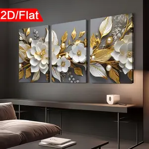 [2D Flat Print] 3 pieces of modern style fashionable abstract floral art, framed canvas paintings and posters, ready to hang, home decoration, wall art, room decoration, high-definition print, holiday gift, decorative wall art for living room, bedroom, di