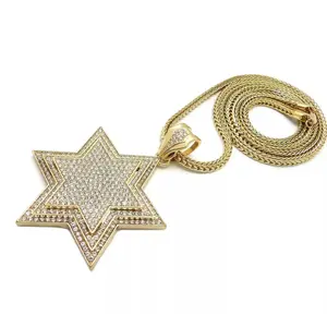 MaxBling81 Unisex Hip Hop Fashion Necklace - 4mm Stainless Steel Franco Chain, Large Star of David Charm Drop, 18in/20in/24in Lengths, Suitable for Everyday Wear