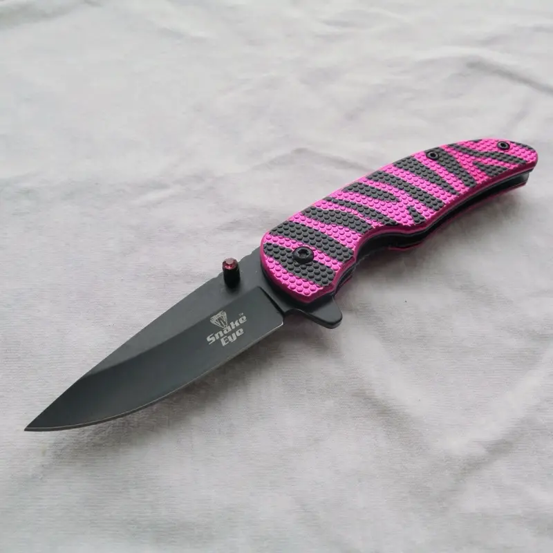 Ladies Pocket Knife Pink Tiger Print Mini Folding Knife Carving Whittling Camping