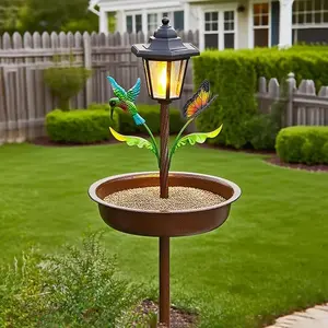 Solar Iron Art Outdoor Garden Bird Bath Atmosphere Light, Decorative Feeder Bowl, Easy Assembly, Perfect Housewarming Gift