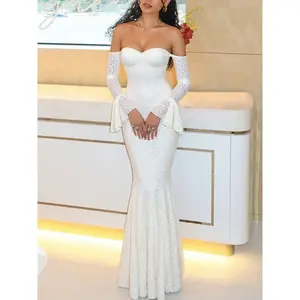 Sexy off-shoulder long dress, high-waisted bodycon party gown, autumn fashion women’s clothing, slim-fit evening wear