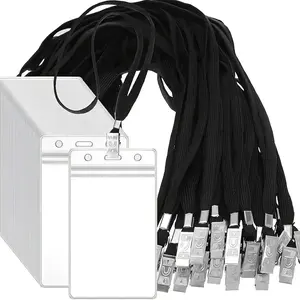 10-piece ID Badge Clip with Lanyard, Waterproof Transparent Plastic Vertical Name Tag Holder with Clip, Flat Neck Lanyard, Suitable for Nurses and Teachers - Durable and Safe for ID Badge Lanyards