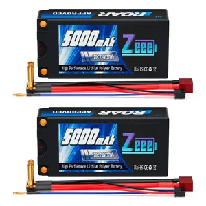 Zeee 2S Shorty Lipo Battery 5000mAh (Roar Approved) 7.4V 120C with 5mm Bullet to Deans Connector Hard Case Battery for 1/10 Scale Vehicles RC Car Trucks Boats RC Models(2 Pack) Traxxas High-Capacity