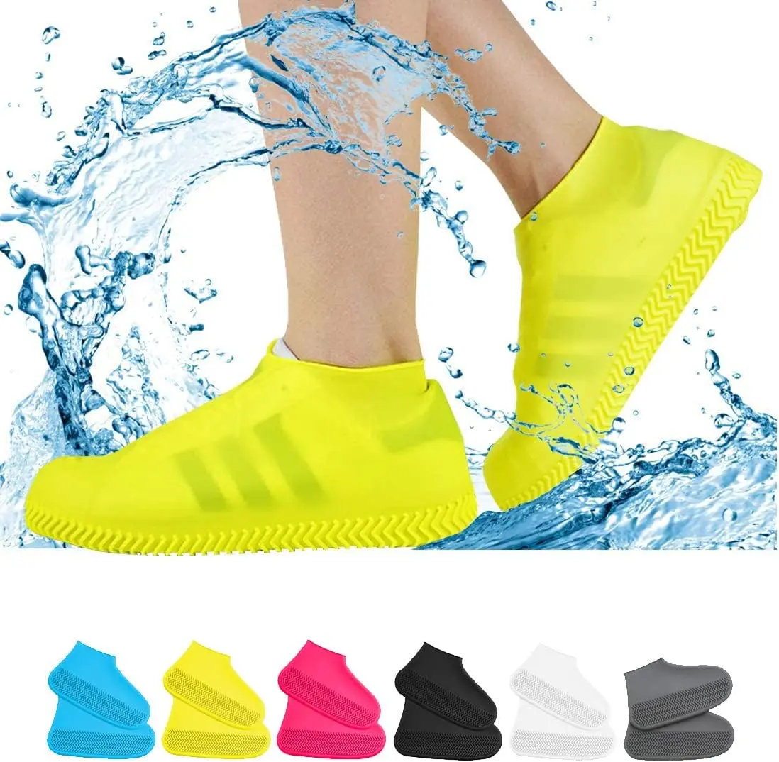 Waterproof Shoe Covers, Non-Slip Water Resistant Overshoes Silicone Rubber Rain Shoe Cover Outdoor Cycling Protectors Apply to Men, Women, Kids (Small, Yellow) VBoo