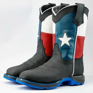 Black TEXAS Flag Leather Work Boots - Composite Toe