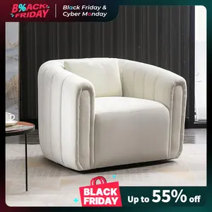 [TikTokShopBlackFriday] Ebello Swivel Feature Chair with Plump Pillow, Modern Channel Dutch Velvet Upholstery Chair, Comfortable Round Armchair, Swivel Bucket Chair for Kindergarten Living Room Bedroom