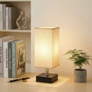 Touch Control Table Lamp Bedside 3 Way Dimmable Touch Desk Lamp Modern Nightstand Lamp with Square Fabric Lamp Shade Simple Night Light for Bedroom Living Room Office, Led Bulb Included
