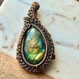 Flashy Teardrop Labradorite Wire Wrapped Pendant