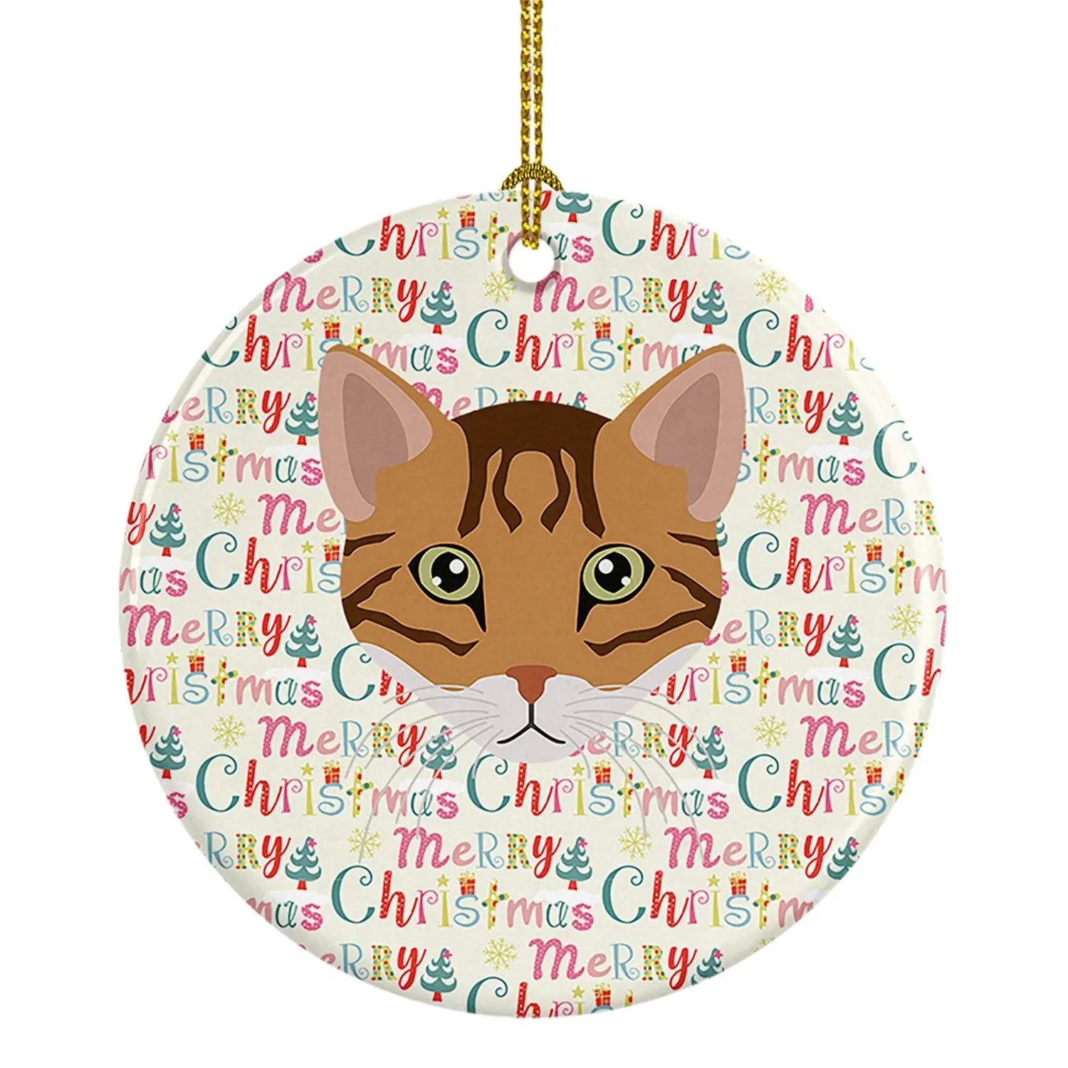 Cheetoh Cat Christmas Porcelain Ornament - 2.8125" Dia Vibrant Art Tree Decoration, Festive Home Decor for Teachers, Round, Ceramic