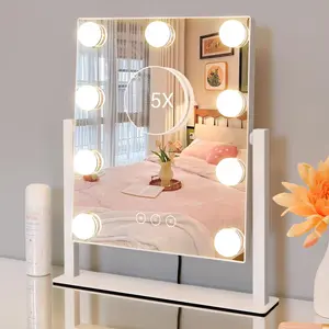 9 Dimmable Bulbs Hollywood Makeup Mirror with 3 Color Lighting Modes and Detachable 5x Magnification, Smart Touch Control, 360° Rotation, Suitable for Bedroom, Bathroom, Living Room, Office, Women's Holiday/Birthday Gift