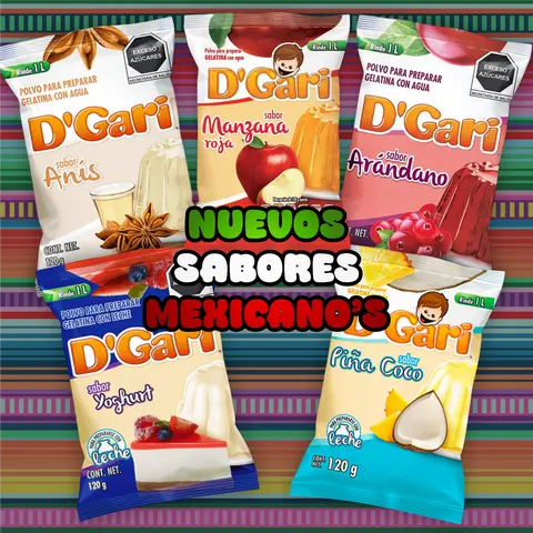 Dgari 5 New Mexican Flavored Geltain - Gelatina Dgari nuevos savores mexicanos