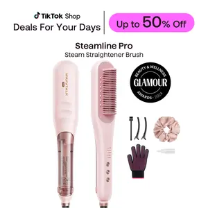 Wavytalk Steamline Pro Steam Hair Straightener Brush Hair Straightening Comb with Scrunchie and Glove
