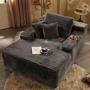 67" Oversized Lazy Boneless Lounge Chaise - Corduroy Fabric Floor Chair Couch with Pillows And Armrests | Deep Seat Single Sofa Bed with High Density Sponge Cushion | U Sleeper Cloud Couch for Living Room, Apartment, Bedroom | No Assembly Required