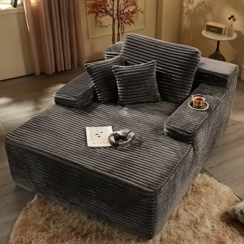 67" Oversized Lazy Boneless Lounge Chaise - Corduroy Fabric Floor Chair Couch with Pillows And Armrests | Deep Seat Single Sofa Bed with High Density Sponge Cushion | U Sleeper Cloud Couch for Living Room, Apartment, Bedroom | No Assembly Required