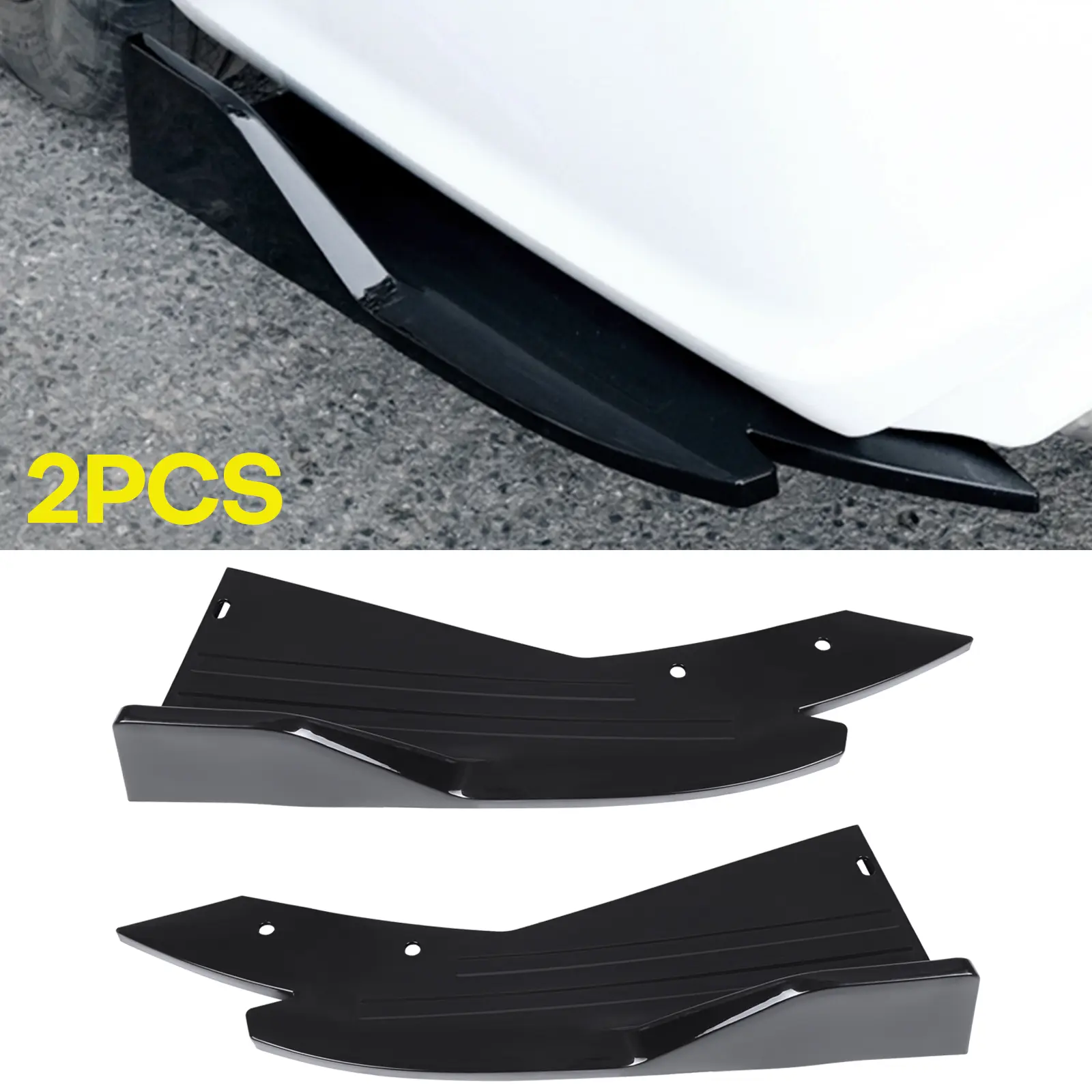 2PCS Universal Fit Rear Bumper Diffuser - Anti-Scratch Rear Splitter Canard Protector, Durable Tool-Free Install Auto Body Frame Replacement Accessory, 19" Side Skirts Set