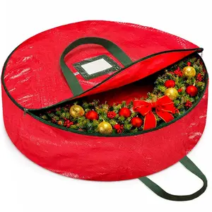 ZOBER Christmas Wreath Storage Container 30 Inch - Wreath Bag for Artificial Wreaths Box - Dual Zippered Wreaths Storage Bag with Strong Durable Handles