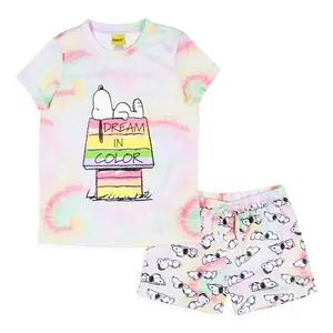 Peanuts Girls' Snoopy Dream In Color Tie-Dye Character Sleep Pajama Set Shorts