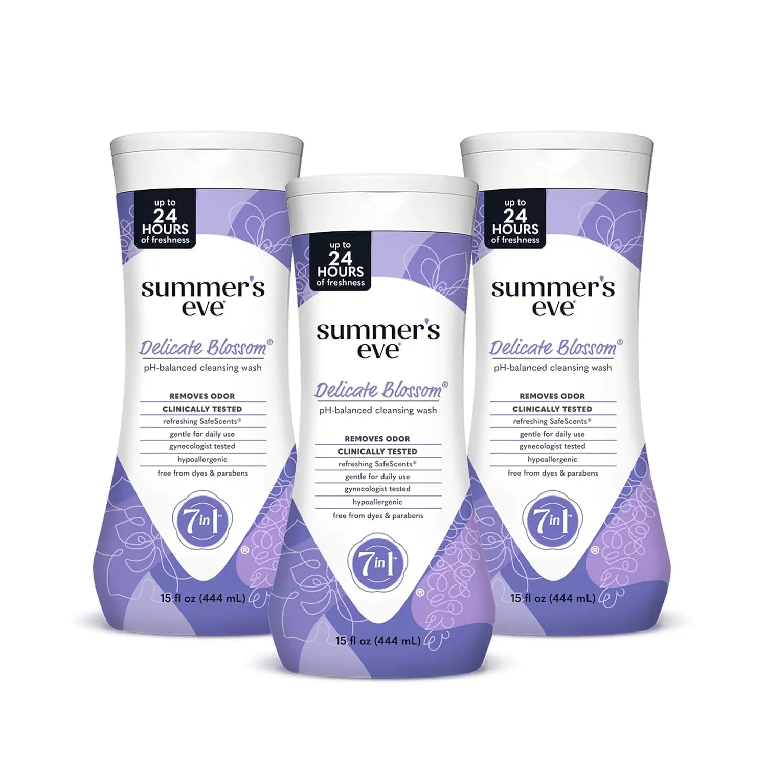 Summer's Eve Delicate Blossom Daily Refreshing All Over Feminine Body Wash, Removes Odor, Feminine Wash pH Balanced, 15 fl oz, 3 Pack