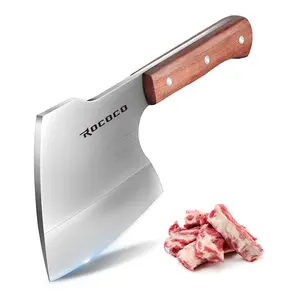 ROCOCO Meat Bone Cleaver Knife for Meat Cutting Heavy Duty Butcher Axes Hand Forged Full Tang Chopper for Kitchen Thanksgiving Christmas Gifts Idea Men Silver