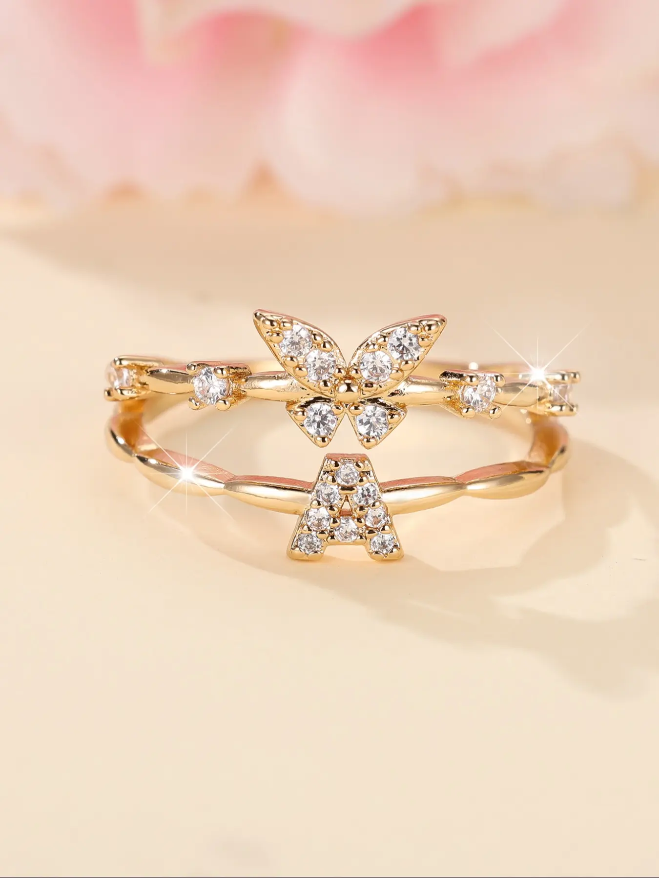 Butterfly Initial Ring A-Z, Elegant Dainty Stacking Rings for Women, Beautiful Rings, Perfect Birthday Christmas Gift, Wearable All Year Round, Gift Jewelry